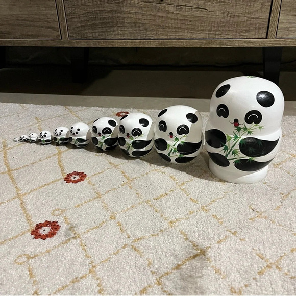 Other - Set Of 10 Painted Wooden Matryoshka Panda Bear Nesting Russian Dolls Pandas